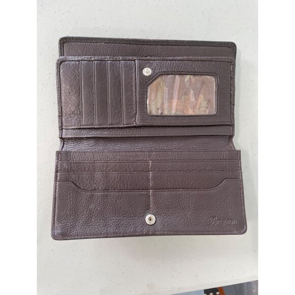 Brighton Croc Embossed Leather Wallet Brown Silver Tone Heart Card Organizer - Picture 9 of 11